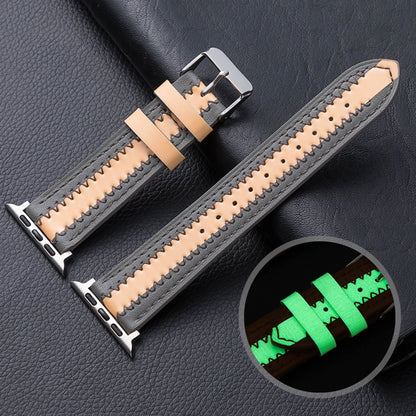 Bracelet de montre de remplacement lumineux en cuir de vachette, For Apple Watch Series 7  41mm / & 6 & SE & 5 & 4 40mm, For Apple Watch Series  7  45mm / & 6 & SE & 5 & 4 44mm