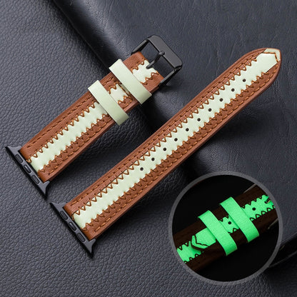 Bracelet de montre de remplacement lumineux en cuir de vachette, For Apple Watch Series 7  41mm / & 6 & SE & 5 & 4 40mm, For Apple Watch Series  7  45mm / & 6 & SE & 5 & 4 44mm