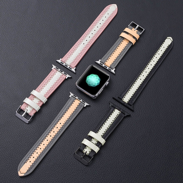 Bracelet de montre de remplacement lumineux en cuir de vachette, For Apple Watch Series 7  41mm / & 6 & SE & 5 & 4 40mm, For Apple Watch Series  7  45mm / & 6 & SE & 5 & 4 44mm