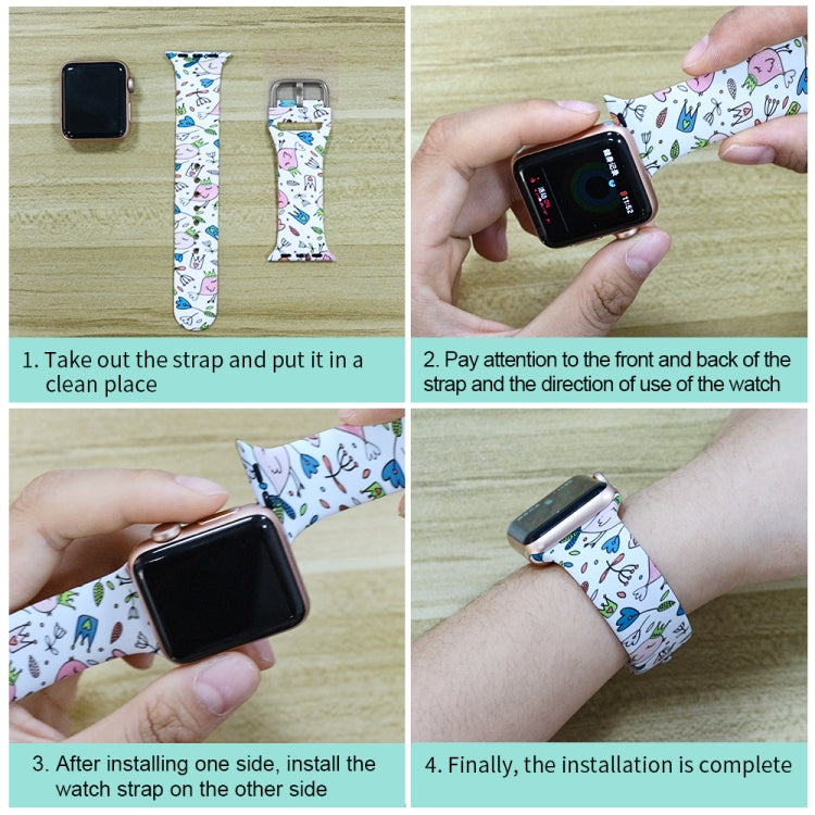 Bracelet de montre de remplacement intégré avec impression en silicone, For Apple Watch Series 6 / 5 / 4 / Watch SE 44mm, For Apple Watch Series 6 / 5 / 4 / Watch SE 40mm, For Apple Watch Series 3 & 2 & 1 42mm, For Apple Watch Series 3 & 2 & 1 38mm