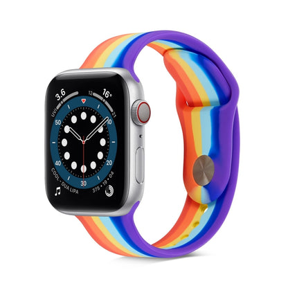 Bracelet de montre en silicone arc-en-ciel pour la série Apple Watch, 7 45mm / 6 & SE & 5 & 4 44mm / 3 & 2 & 1 42mm, 7 41mm / 6 & SE & 5 & 4 40mm / 3 & 2 & 1 38mm