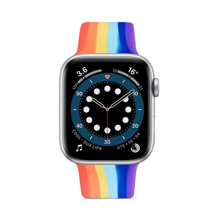 Bracelet de montre en silicone arc-en-ciel pour la série Apple Watch, 7 45mm / 6 & SE & 5 & 4 44mm / 3 & 2 & 1 42mm, 7 41mm / 6 & SE & 5 & 4 40mm / 3 & 2 & 1 38mm