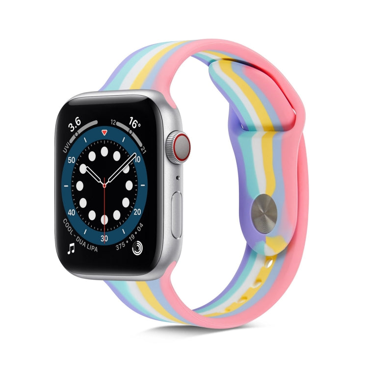 Bracelet de montre en silicone arc-en-ciel pour la série Apple Watch, 7 45mm / 6 & SE & 5 & 4 44mm / 3 & 2 & 1 42mm, 7 41mm / 6 & SE & 5 & 4 40mm / 3 & 2 & 1 38mm
