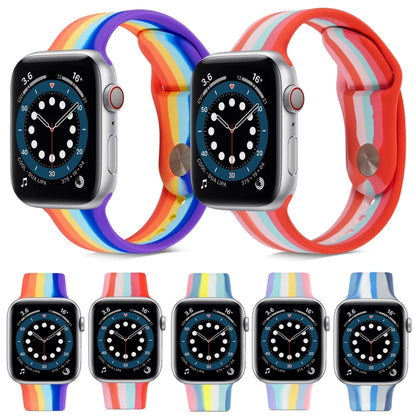 Bracelet de montre en silicone arc-en-ciel pour la série Apple Watch, 7 45mm / 6 & SE & 5 & 4 44mm / 3 & 2 & 1 42mm, 7 41mm / 6 & SE & 5 & 4 40mm / 3 & 2 & 1 38mm
