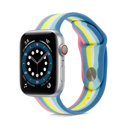 Bracelet de montre en silicone arc-en-ciel pour la série Apple Watch, 7 45mm / 6 & SE & 5 & 4 44mm / 3 & 2 & 1 42mm, 7 41mm / 6 & SE & 5 & 4 40mm / 3 & 2 & 1 38mm