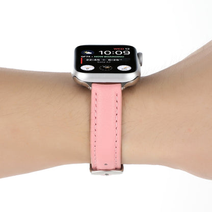 Bracelet de montre en cuir véritable mince de 14 mm pour la série Apple Watch, 7 45mm / 6 & SE & 5 & 4 44mm / 3 & 2 & 1 42mm, 7 41mm / 6 & SE & 5 & 4 40mm / 3 & 2 & 1 38mm