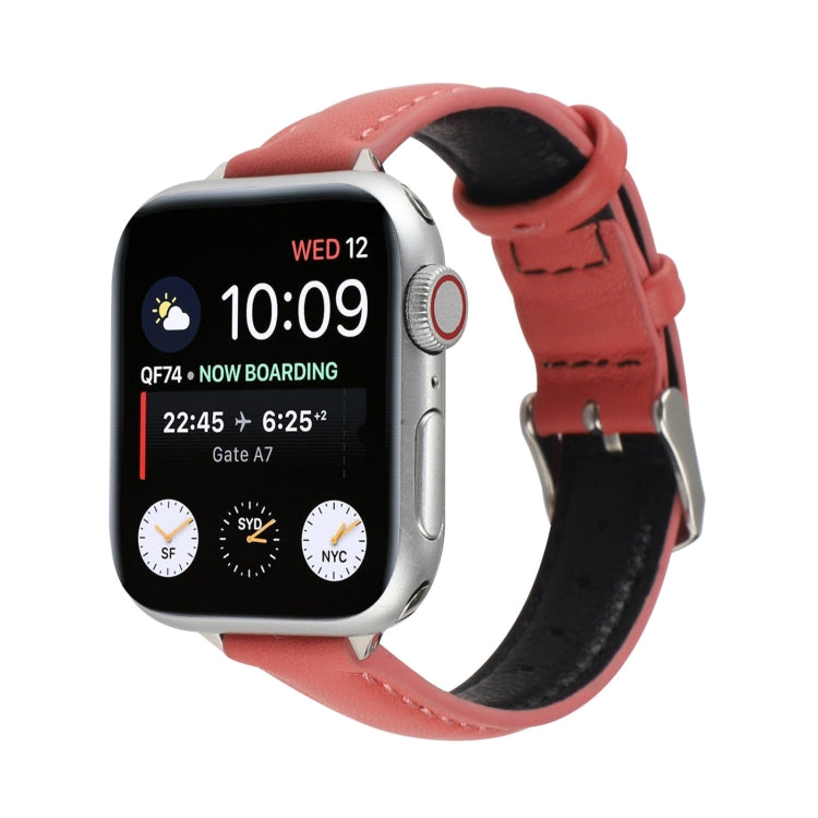 Bracelet de montre en cuir véritable mince de 14 mm pour la série Apple Watch, 7 45mm / 6 & SE & 5 & 4 44mm / 3 & 2 & 1 42mm, 7 41mm / 6 & SE & 5 & 4 40mm / 3 & 2 & 1 38mm