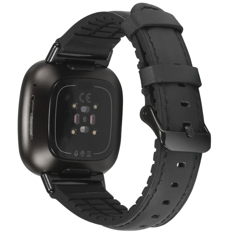 Bracelet de montre en cuir + silicone, For Fitbit Versa 3