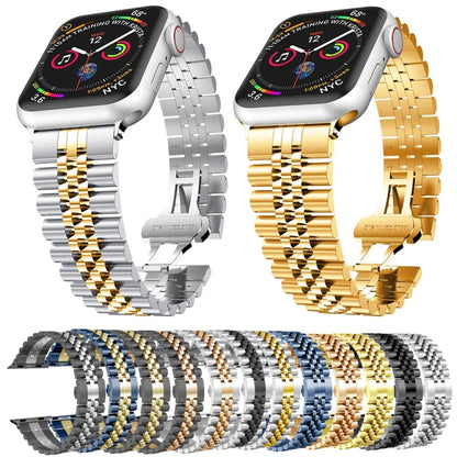 Bracelets de rechange en acier inoxydable à cinq perles pour la série Apple Watch, 7 45mm / 6 & SE & 5 & 4 44mm / 3 & 2 & 1 42mm, 7 41mm / 6 & SE & 5 & 4 40mm / 3 & 2 & 1 38mm