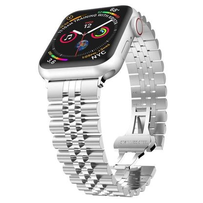 Bracelets de rechange en acier inoxydable à cinq perles pour la série Apple Watch, 7 45mm / 6 & SE & 5 & 4 44mm / 3 & 2 & 1 42mm, 7 41mm / 6 & SE & 5 & 4 40mm / 3 & 2 & 1 38mm