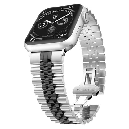 Bracelets de rechange en acier inoxydable à cinq perles pour la série Apple Watch, 7 45mm / 6 & SE & 5 & 4 44mm / 3 & 2 & 1 42mm, 7 41mm / 6 & SE & 5 & 4 40mm / 3 & 2 & 1 38mm