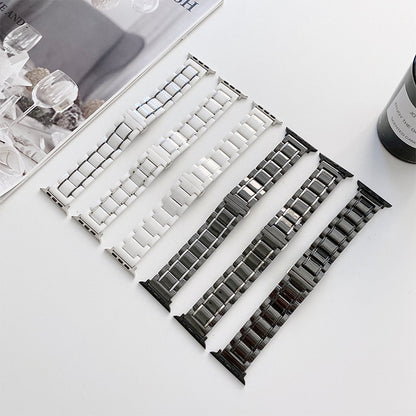 Bracelets de rechange en acier céramique à cinq perles pour la série Apple Watch, 7 45mm / 6 & SE & 5 & 4 44mm / 3 & 2 & 1 42mm, 7 41mm / 6 & SE & 5 & 4 40mm / 3 & 2 & 1 38mm