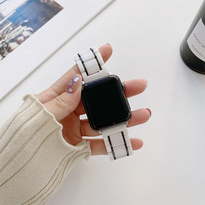 Bracelets de rechange en acier céramique à cinq perles pour la série Apple Watch, 7 45mm / 6 & SE & 5 & 4 44mm / 3 & 2 & 1 42mm, 7 41mm / 6 & SE & 5 & 4 40mm / 3 & 2 & 1 38mm