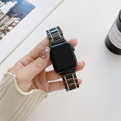 Bracelets de rechange en acier céramique à cinq perles pour la série Apple Watch, 7 45mm / 6 & SE & 5 & 4 44mm / 3 & 2 & 1 42mm, 7 41mm / 6 & SE & 5 & 4 40mm / 3 & 2 & 1 38mm