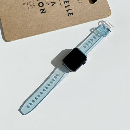 Décoloration dans les bracelets de montre de remplacement en TPU clair pour la série Apple Watch, 7 45mm / 6 & SE & 5 & 4 44mm / 3 & 2 & 1 42mm, 7 41mm / 6 & SE & 5 & 4 40mm / 3 & 2 & 1 38mm