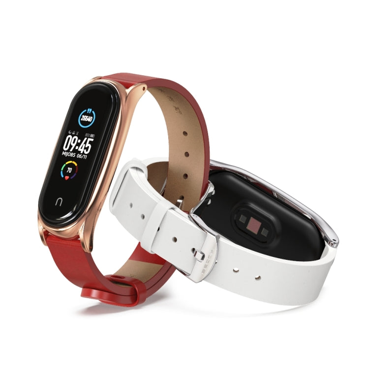 Pour Xiaomi Mi Band 6/5/4/3 Mijobs boîtier en métal Crazy Horse Texture PU microfibre Plus bracelet de montre de remplacement