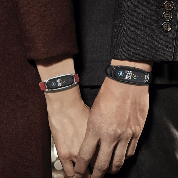 Pour Xiaomi Mi Band 6/5/4/3 Mijobs boîtier en métal Crazy Horse Texture PU microfibre Plus bracelet de montre de remplacement