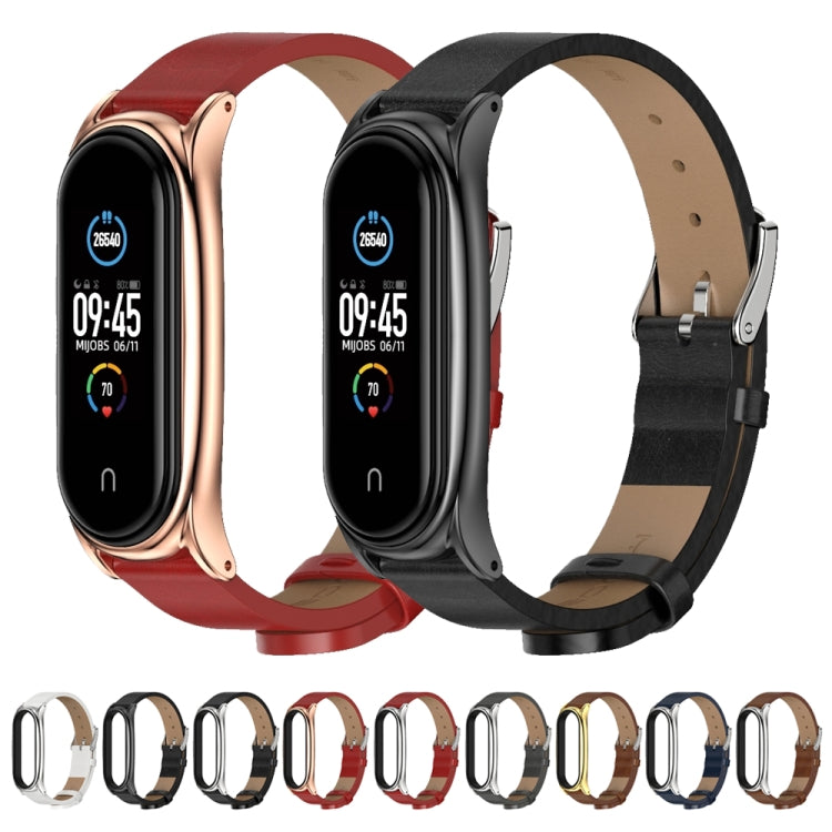 Pour Xiaomi Mi Band 6/5/4/3 Mijobs boîtier en métal Crazy Horse Texture PU microfibre Plus bracelet de montre de remplacement