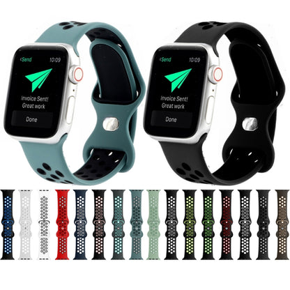 Bracelet de montre de remplacement en silicone liquide bicolore à boucle papillon pour la série Apple Watch, 7 41mm / 6 & SE & 5 & 4 40mm / 3 & 2 & 1 38mm, 7 45mm / 6 & SE & 5 & 4 44mm / 3 & 2 & 1 42mm
