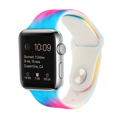 Bracelet de montre de remplacement à motif peint en silicone pour la série Apple Watch, 7 45mm / 6 & SE & 5 & 4 44mm / 3 & 2 & 1 42mm, 7 41mm / 6 & SE & 5 & 4 40mm / 3 & 2 & 1 38mm