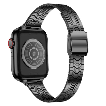 Bracelet de montre de remplacement en acier mince à boucle de sécurité double à sept perles de 14 mm pour la série Apple Watch, 7 41mm / 6 & SE & 5 & 4 40mm / 3 & 2 & 1 38mm, 7 45mm / 6 & SE & 5 & 4 44mm / 3 & 2 & 1 42mm