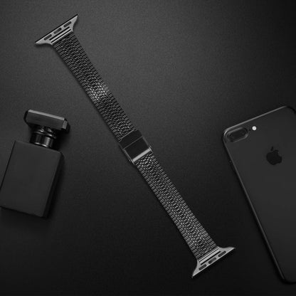 Bracelet de montre de remplacement en acier mince à boucle de sécurité double à sept perles de 14 mm pour la série Apple Watch, 7 41mm / 6 & SE & 5 & 4 40mm / 3 & 2 & 1 38mm, 7 45mm / 6 & SE & 5 & 4 44mm / 3 & 2 & 1 42mm