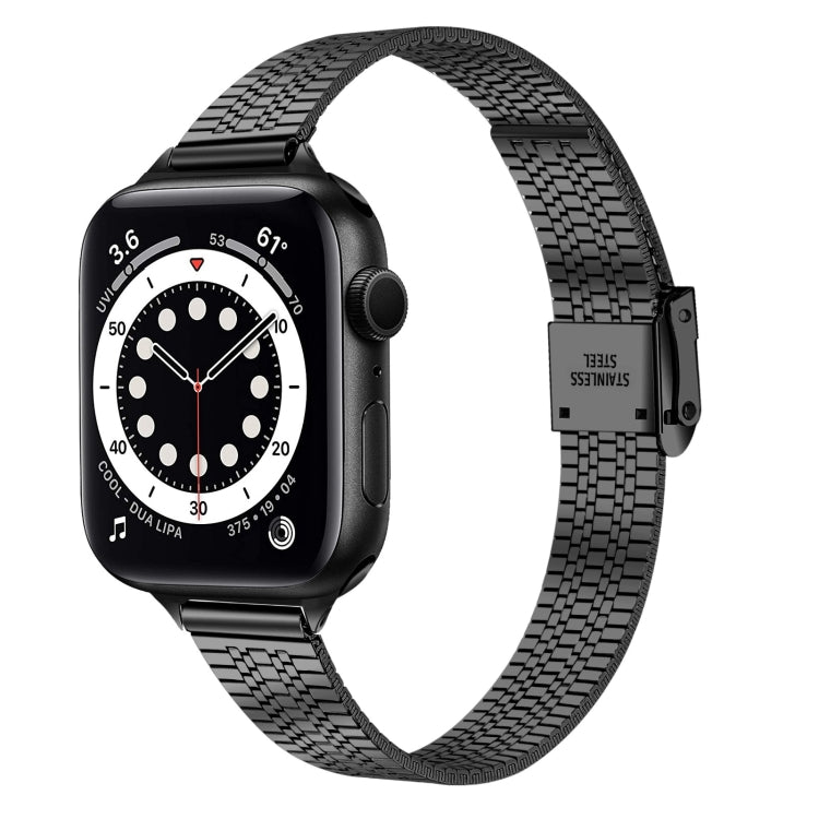 Bracelet de montre de remplacement en acier mince à boucle de sécurité double à sept perles de 14 mm pour la série Apple Watch, 7 41mm / 6 & SE & 5 & 4 40mm / 3 & 2 & 1 38mm, 7 45mm / 6 & SE & 5 & 4 44mm / 3 & 2 & 1 42mm