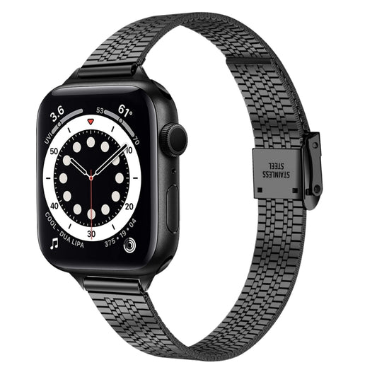 Bracelet de montre de remplacement en acier mince à boucle de sécurité double à sept perles de 14 mm pour la série Apple Watch, 7 41mm / 6 & SE & 5 & 4 40mm / 3 & 2 & 1 38mm, 7 45mm / 6 & SE & 5 & 4 44mm / 3 & 2 & 1 42mm