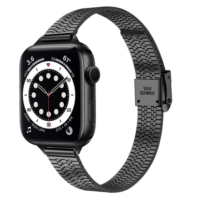 Bracelet de montre de remplacement en acier mince à boucle de sécurité double à sept perles de 14 mm pour la série Apple Watch, 7 41mm / 6 & SE & 5 & 4 40mm / 3 & 2 & 1 38mm, 7 45mm / 6 & SE & 5 & 4 44mm / 3 & 2 & 1 42mm