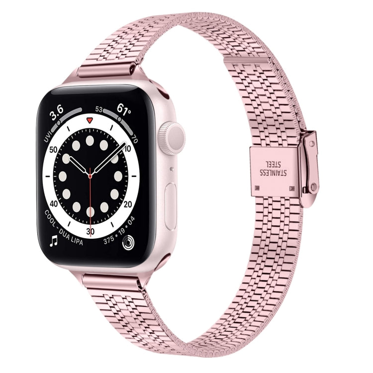 Bracelet de montre de remplacement en acier mince à boucle de sécurité double à sept perles de 14 mm pour la série Apple Watch, 7 41mm / 6 & SE & 5 & 4 40mm / 3 & 2 & 1 38mm, 7 45mm / 6 & SE & 5 & 4 44mm / 3 & 2 & 1 42mm