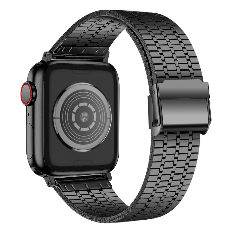 Bracelet de montre en acier à double boucle de sécurité à sept perles pour la série Apple Watch, 7 41mm / 6 & SE & 5 & 4 40mm / 3 & 2 & 1 38mm, 7 45mm / 6 & SE & 5 & 4 44mm / 3 & 2 & 1 42mm