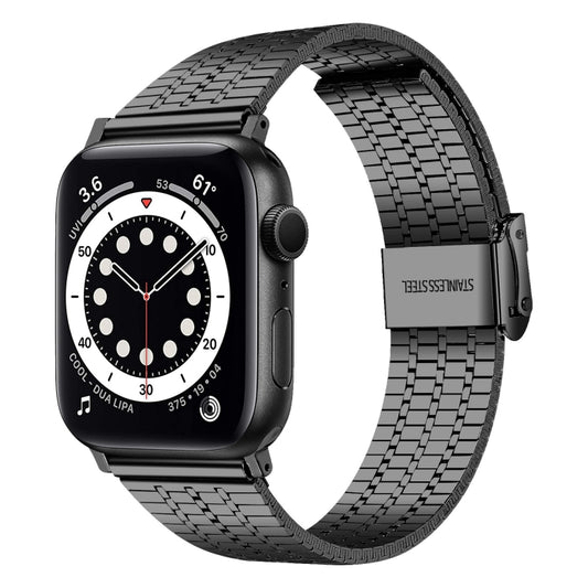 Bracelet de montre en acier à double boucle de sécurité à sept perles pour la série Apple Watch, 7 41mm / 6 & SE & 5 & 4 40mm / 3 & 2 & 1 38mm, 7 45mm / 6 & SE & 5 & 4 44mm / 3 & 2 & 1 42mm
