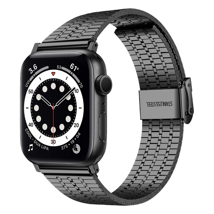 Bracelet de montre en acier à double boucle de sécurité à sept perles pour la série Apple Watch, 7 41mm / 6 & SE & 5 & 4 40mm / 3 & 2 & 1 38mm, 7 45mm / 6 & SE & 5 & 4 44mm / 3 & 2 & 1 42mm