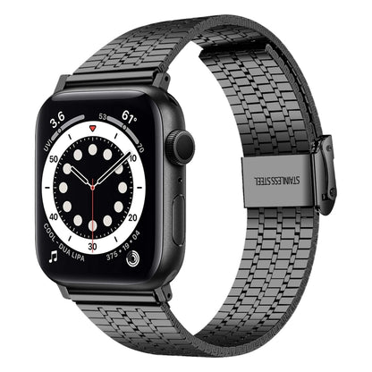 Bracelet de montre en acier à double boucle de sécurité à sept perles pour la série Apple Watch, 7 41mm / 6 & SE & 5 & 4 40mm / 3 & 2 & 1 38mm, 7 45mm / 6 & SE & 5 & 4 44mm / 3 & 2 & 1 42mm
