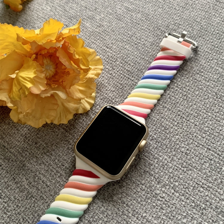 Bracelet de montre de remplacement en silicone Twist bicolore pour la série Apple Watch, 7 41mm / 6 & SE & 5 & 4 40mm / 3 & 2 & 1 38mm, 7 45mm / 6 & SE & 5 & 4 44mm / 3 & 2 & 1 42mm