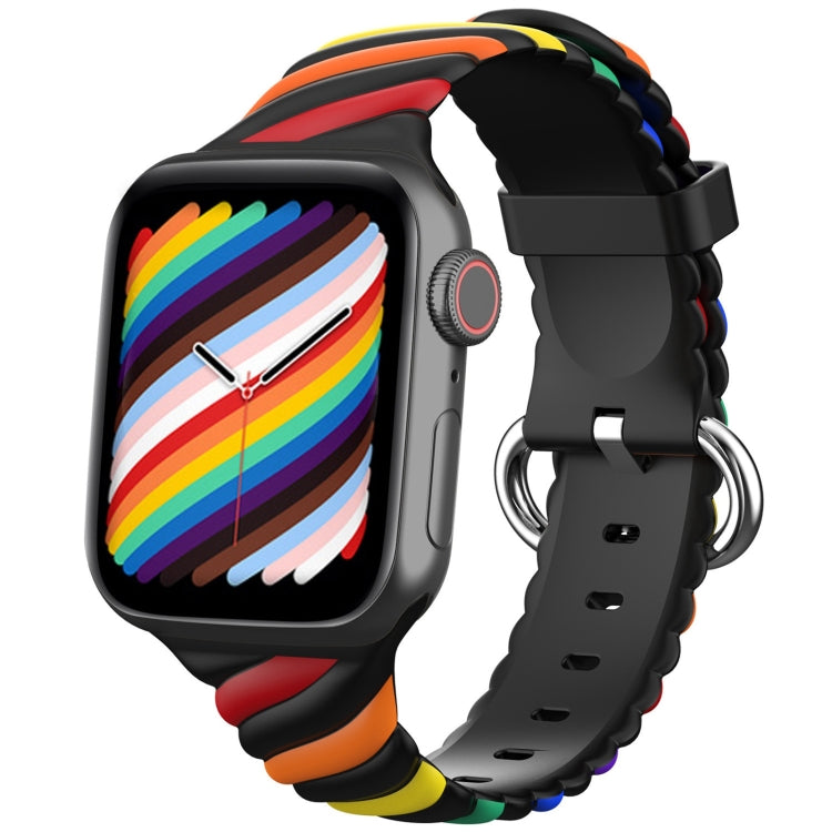 Bracelet de montre de remplacement en silicone Twist bicolore pour la série Apple Watch, 7 41mm / 6 & SE & 5 & 4 40mm / 3 & 2 & 1 38mm, 7 45mm / 6 & SE & 5 & 4 44mm / 3 & 2 & 1 42mm