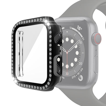 Étui de protection en diamant à une rangée PC pour galvanoplastie avec film en verre trempé pour la série Apple Watch, For Apple Watch Series 6 / 5 / 4 / Watch SE 40mm, For Apple Watch Series 6 / 5 / 4 / Watch SE 44mm