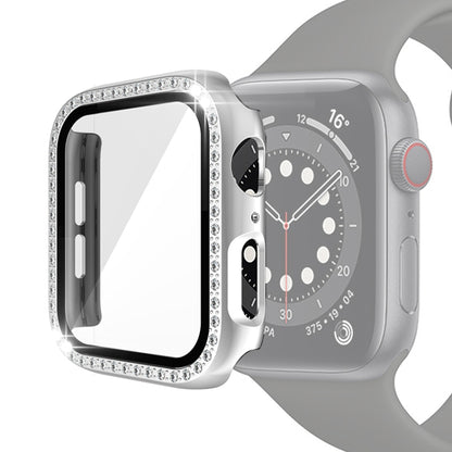 Étui de protection en diamant à une rangée PC pour galvanoplastie avec film en verre trempé pour la série Apple Watch, For Apple Watch Series 6 / 5 / 4 / Watch SE 40mm, For Apple Watch Series 6 / 5 / 4 / Watch SE 44mm
