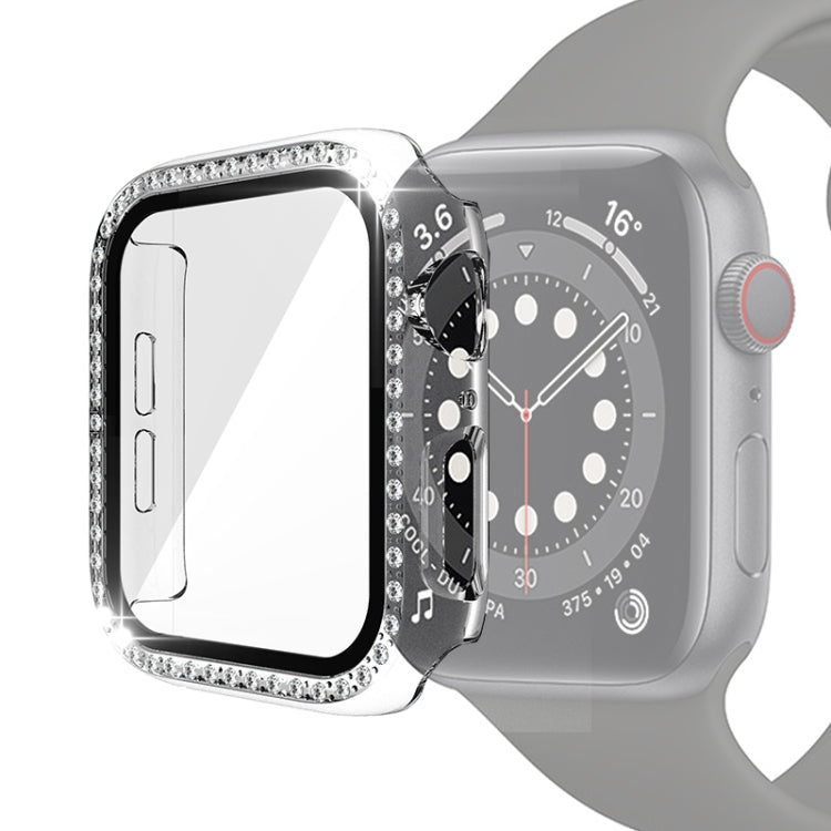 Étui de protection en diamant à une rangée PC pour galvanoplastie avec film en verre trempé pour la série Apple Watch, For Apple Watch Series 6 / 5 / 4 / Watch SE 40mm, For Apple Watch Series 6 / 5 / 4 / Watch SE 44mm