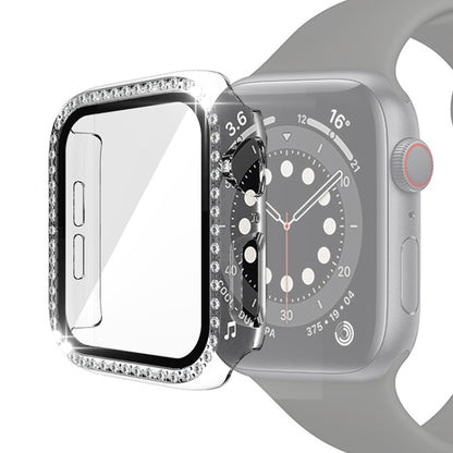 Étui de protection en diamant à une rangée PC pour galvanoplastie avec film en verre trempé pour la série Apple Watch, For Apple Watch Series 6 / 5 / 4 / Watch SE 40mm, For Apple Watch Series 6 / 5 / 4 / Watch SE 44mm