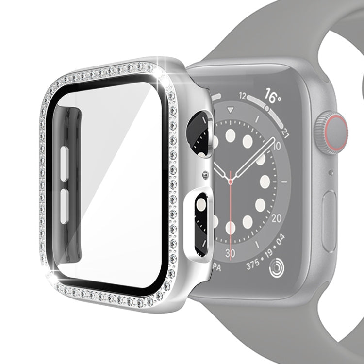 Étui de protection en diamant à une rangée PC pour galvanoplastie avec film en verre trempé pour la série Apple Watch, For Apple Watch Series 6 / 5 / 4 / Watch SE 40mm, For Apple Watch Series 6 / 5 / 4 / Watch SE 44mm