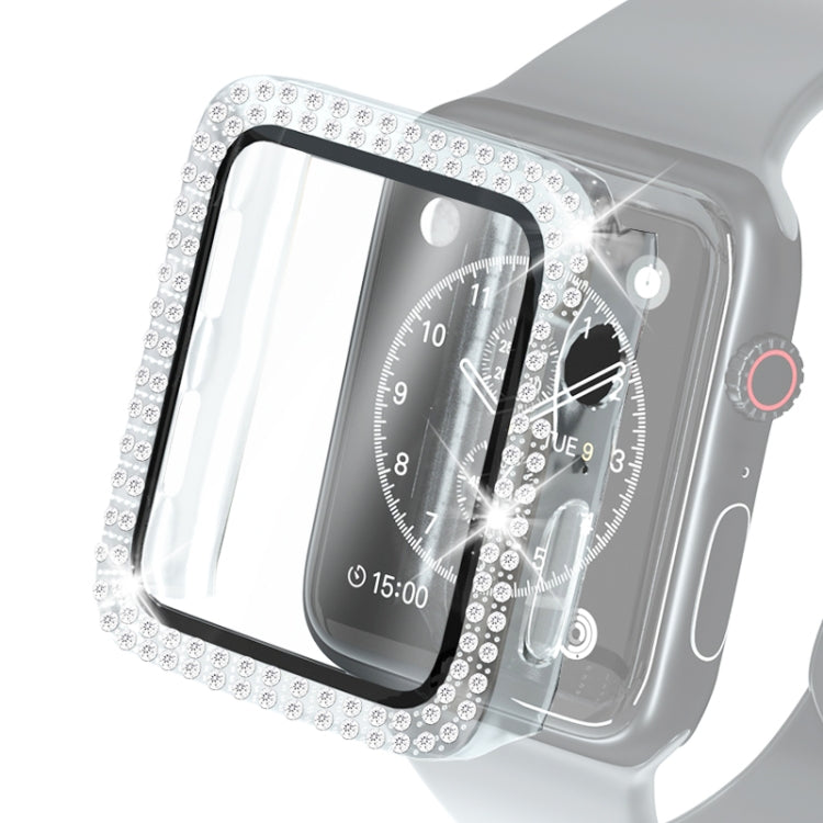 Étui de protection en diamant à double rangée PC pour galvanoplastie avec film en verre trempé pour la série Apple Watch, 3 & 2 & 1 38mm, 3 & 2 & 1 42mm
