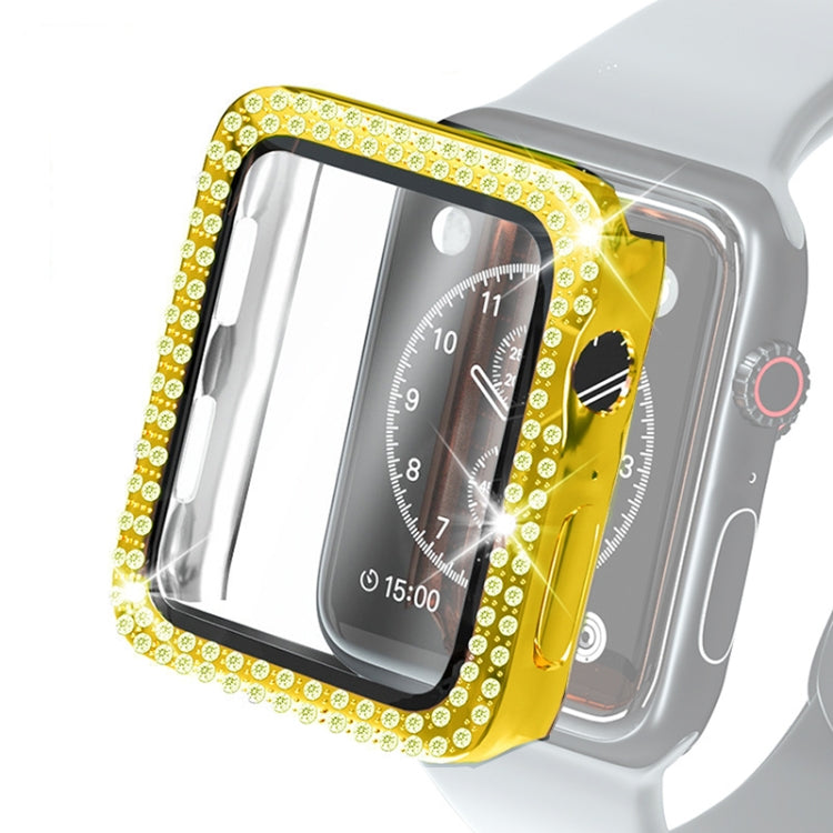 Étui de protection en diamant à double rangée PC pour galvanoplastie avec film en verre trempé pour la série Apple Watch, 3 & 2 & 1 38mm, 3 & 2 & 1 42mm