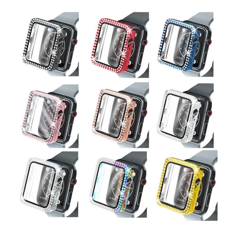Étui de protection en diamant à double rangée PC pour galvanoplastie avec film en verre trempé pour la série Apple Watch, 3 & 2 & 1 38mm, 3 & 2 & 1 42mm