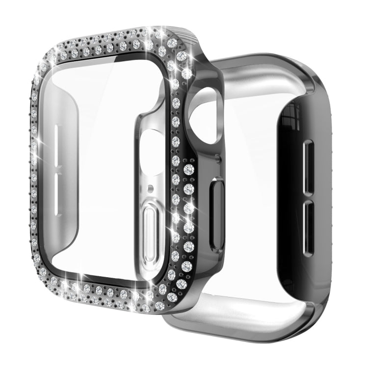 Étui de protection en diamant à double rangée PC pour galvanoplastie avec film en verre trempé pour la série Apple Watch, 3 & 2 & 1 38mm, 3 & 2 & 1 42mm