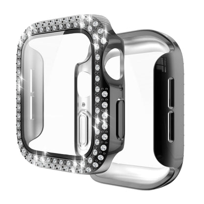 Étui de protection en diamant à double rangée PC pour galvanoplastie avec film en verre trempé pour la série Apple Watch, 3 & 2 & 1 38mm, 3 & 2 & 1 42mm