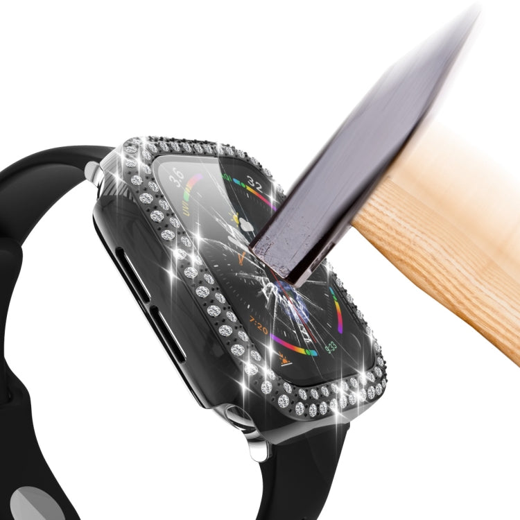 Étui de protection en diamant à double rangée PC pour galvanoplastie avec film en verre trempé pour la série Apple Watch, 3 & 2 & 1 38mm, 3 & 2 & 1 42mm