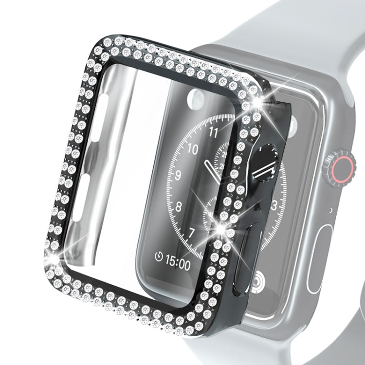 Étui de protection en diamant à double rangée PC pour galvanoplastie avec film en verre trempé pour la série Apple Watch, 3 & 2 & 1 38mm, 3 & 2 & 1 42mm