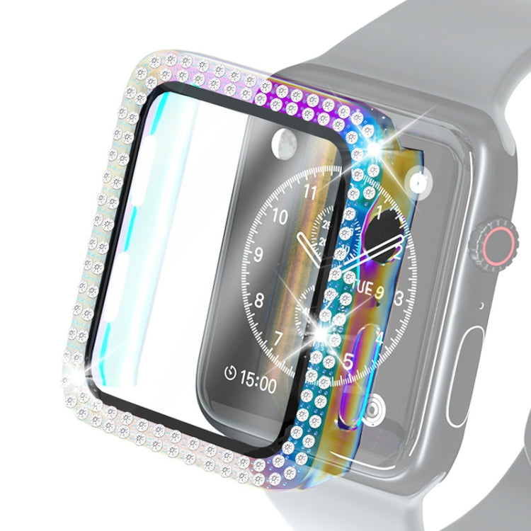 Étui de protection en diamant à double rangée PC pour galvanoplastie avec film en verre trempé pour la série Apple Watch, 3 & 2 & 1 38mm, 3 & 2 & 1 42mm