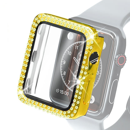 Étui de protection en diamant à double rangée PC pour galvanoplastie avec film en verre trempé pour la série Apple Watch, 3 & 2 & 1 38mm, 3 & 2 & 1 42mm